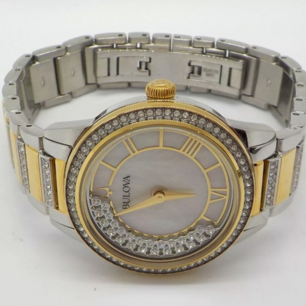 **SOLD** Bulova Crystal Turnstyle Mother of Pearl Dial Two-tone Ladies Watch - Picture 7 of 11